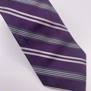Saks Fifth Avenue Men's Tie in Purple and Gray Stripes NWT